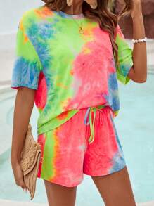 LONESS Tie-Dye T-Shirt And Shorts Casual Summer Women Two Piece Sets For Vacation
