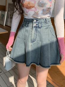 DAZY Women's Frayed A-Line Denim Skirt Summer