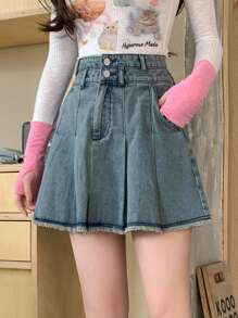 DAZY Women's Frayed A-Line Denim Skirt Summer