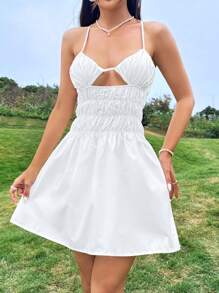 SHEIN Unity 白色開背細肩帶裙 - 白色 - 查看 6