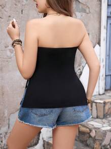 SHEIN Holidaya Plus Size Women's Solid Color Side Slit Bustier Top