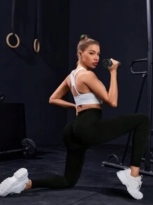 SHEIN Sports Women's Button-Front Sports Cropped Leggings - Black - View 3