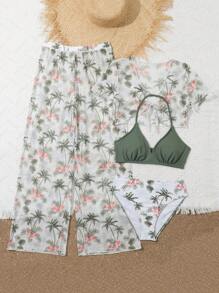 少女热带印花比基尼套装夏日海滩 - 彩色 - 查看 5