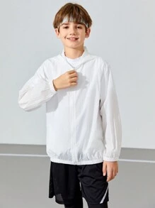SHEIN Tween Boys' Loose Fit Casual Hooded Sports Sweatshirt With Printed Long Sleeve - White - View 5