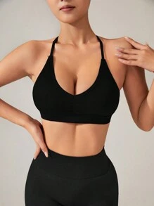 Easithlete Women's Black Halter Sports Bra