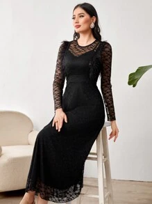 Modelyn Women's Lace Patchwork Furry Dress Long Evening Dresses Fall Cloth For Women - Black - View 8