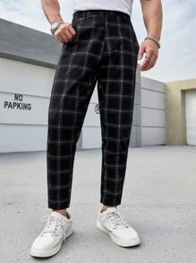 Manfinity Homme Men's Tapered Checked Printed Suit Pants - Black - View 3