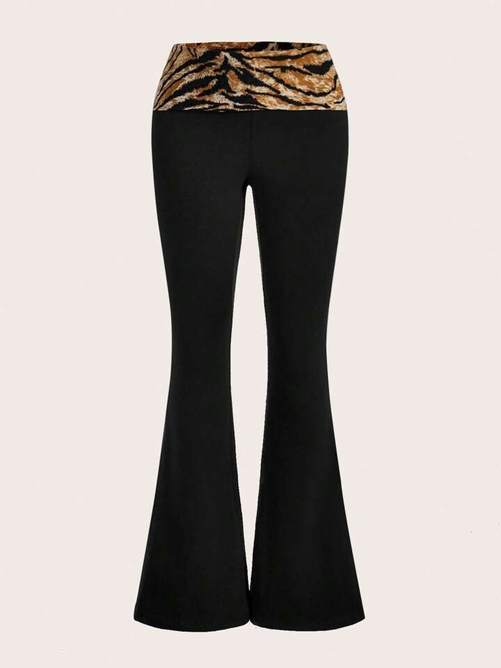 SHEIN ICON Y2k Pink Leopard Print Spliced Fold-Over Waist