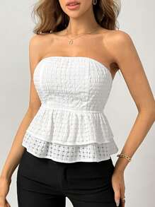 SHEIN Privé Back Bowknot Tie Multi-Layer Ruffle Hem Elegant Top - White - View 6