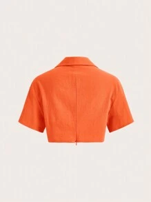 SHEIN EZwear Woven Women's Short Sleeve Shirt With Twisted Hemline