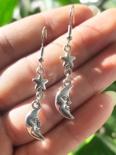 Hippie 1 Paire De Boucles D'oreilles Vintage En Forme D'étoile Et De Lune