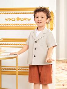 SHEIN Trẻ Con trai Dễ thương Quay xuống Vòng cổ Ngắn tay Áo sơ mi Và Bộ quần short - Nhiều màu - Xem 6