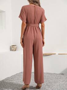 SHEIN LUNE Của phụ nữ tay cánh Áo liền quần Với Eo - Màu Khaki - Xem 2
