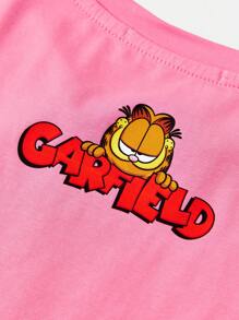 GARFIELD X SHEIN Tween Girl Cat & Letter Graphic T-Shirt