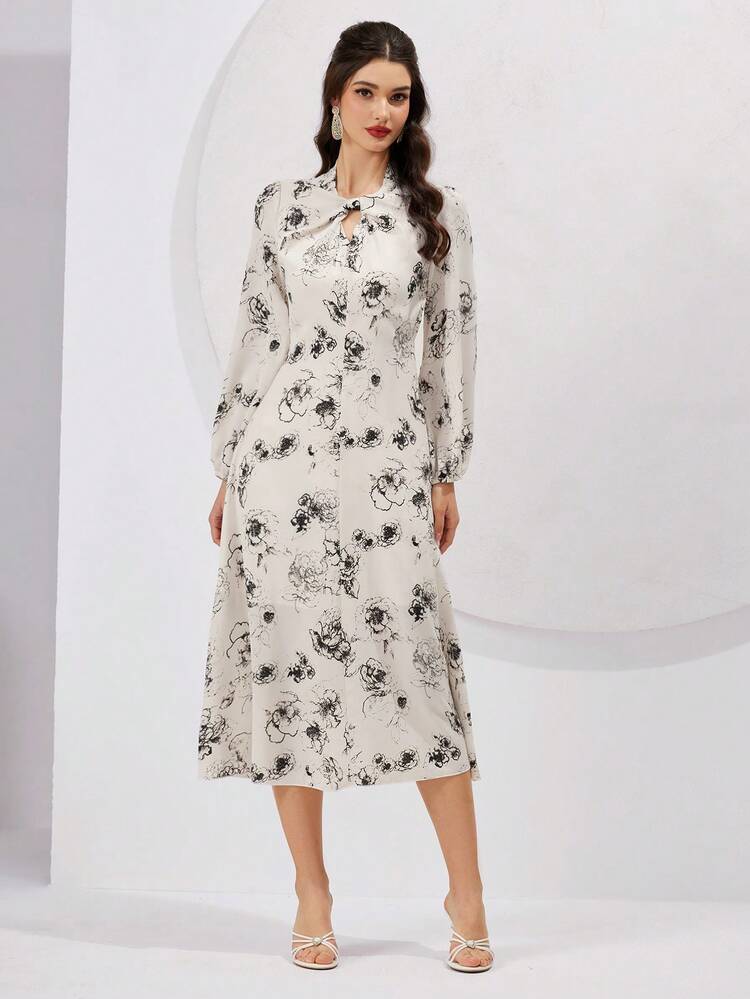 Women's Floral Printed Lantern Sleeve Dress