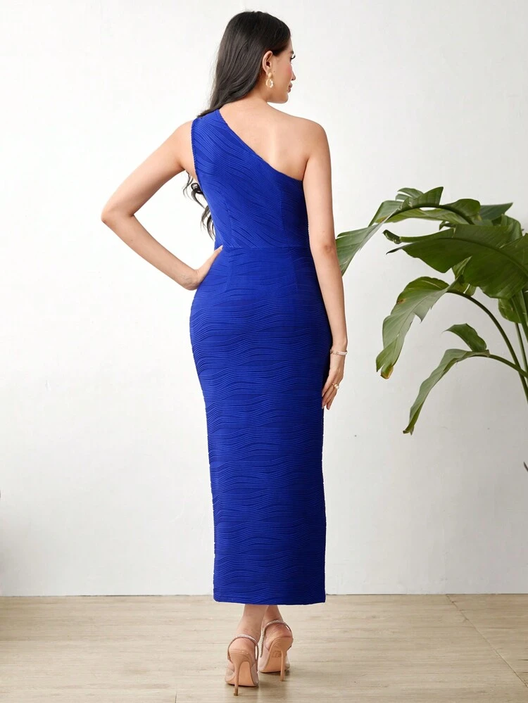 Ladies' Slim Fit One Shoulder Texture Dress Long Evening Dresses