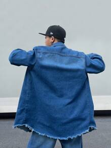 Manfinity Roghcode Men's Skull & Floral Print Long Sleeve Denim Shirt - Blue - View 2