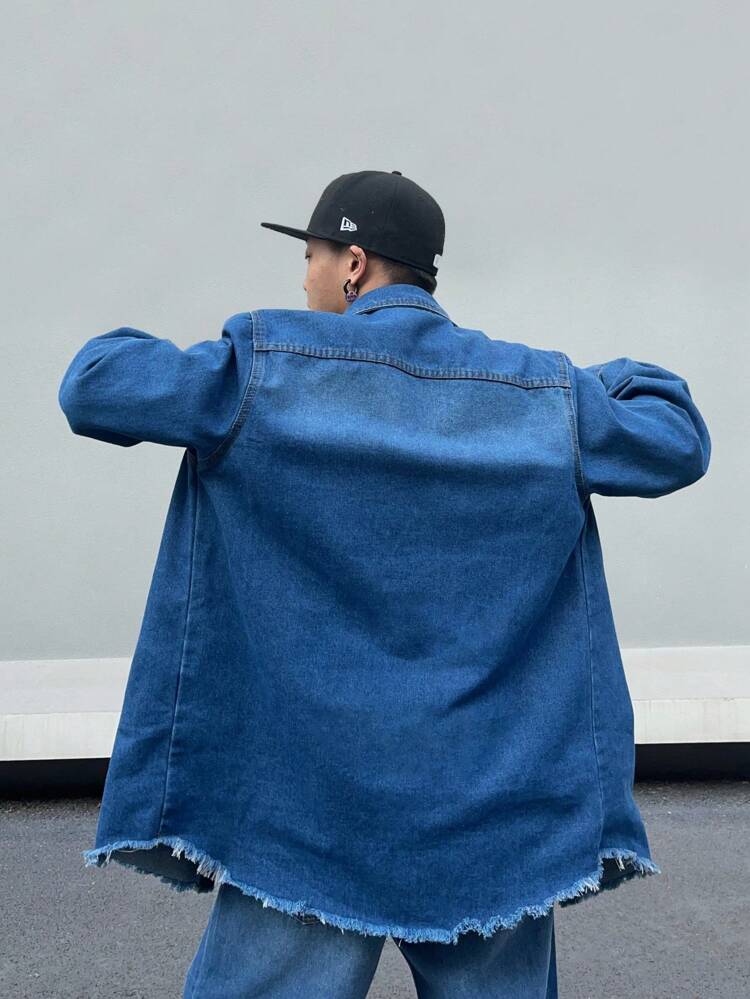 Men's Skull & Floral Print Long Sleeve Denim Shirt