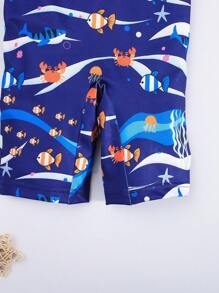 SHEIN 1pc Young Boys' Shark Print Breathable Swimsuit,Casual & Fashionable Soft Comfy One Piece Swimwear,Perfect For Summer,Beach,Holiday In Spring - Royal Blue - View 3