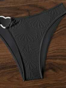 SHEIN Swim Summer Beach Women's Heart Buckle Ruched Halter Bikini Set - Black - View 8