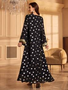 Rhinestone Embellished Long Sleeve Kaftan Maxi Dress