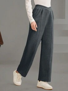 Mulvari Women's Wrapped Waist Stitching Detail Sweatpants - Dark Grey - View 6