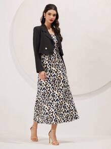 Seusyu Women's Leopard Print Dress And Short Jacket Two Piece Set Fall Cloth For Women - Black - View 6