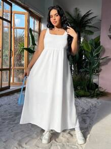 SHEIN EZwear Plus Size Backless Sleeveless Dress - White - View 1