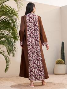 Al Najma 女士印花拼接擴蕾袖連衣裙 - 棕色 - 查看 2