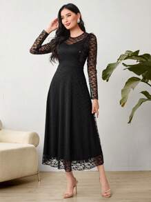 Modelyn Women's Lace Patchwork Furry Dress Long Evening Dresses Fall Cloth For Women - Black - View 5