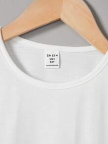 SHEIN Tween Girls' Knitted Solid Color Round Neck Loose Fit Vacation T-Shirt - White - View 6