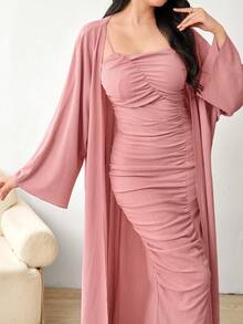 Modelyn Women's Ruched Cami Dress And Jacket Set, Wedding Guest Dress - Pink - View 8