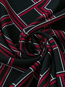 SHEIN Clasi 大尺碼女士幾何圖案結袖連身裙 - 黑色 - 查看 4