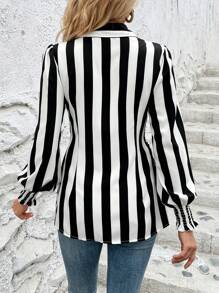 SHEIN Clasi Blusa Avvolgente A Righe Per Donne - Bianco e nero - Visualizzare 2