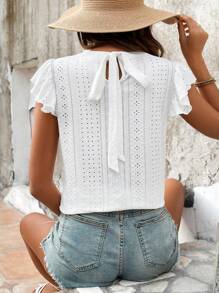 SHEIN Frenchy 女士蝴蝶袖後背綁帶t恤 - 白色 - 查看 1