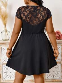 Celure Plus Size Hollow Out Lace Bodice Dress