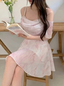 DAZY 女式褶皱设计细肩带连衣裙太阳裙，休闲女式连衣裙 - 粉色 - 查看 6