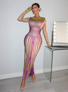 SHEIN SXY Women's Body Contour Print Sheath Dress - Multicolor - View 1