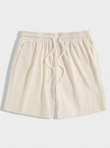 Manfinity Homme 男士純色束口短褲，汗水冷卻，襯有卡其色，假日休閒聚會好友必備 - 杏色 - 查看 5