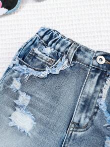 Tween Girls' Distressed A-Line Denim Shorts - Dark Wash - View 3