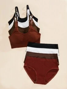 4 Colors Sports & Casual Comfortable Underwear Outfit Matching Set, Bra & Panty Set