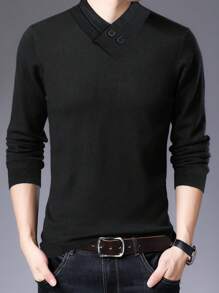Manfinity Homme Men's Solid Color Button Decorated Casual Sweater - Multicolor - View 1