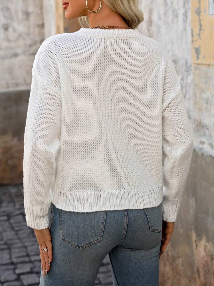 1pc Long Sleeve Knitted Sweater With Small Holes Fall Winter