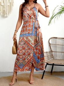 SHEIN Clasi Của phụ nữ Kích thước lớn Bọc In Đầm Với Dây đai mỏng - Nhiều màu - Xem 1