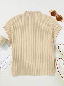Acelitt Casual Solid Color Batwing Sleeve Pocket Knit Top For Autumn Summer - Beige - View 6