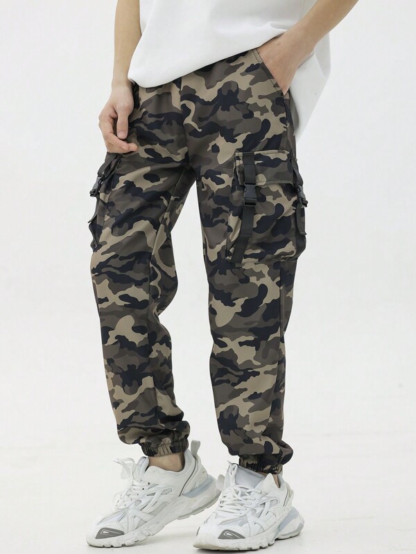 SHEIN Tween Boys' Camo Utility Pocket Pants