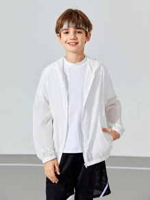 SHEIN Tween Boys' Loose Fit Casual Hooded Sports Sweatshirt With Printed Long Sleeve - White - View 2