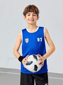 SHEIN Tween Boys' Loose Fit Football Number Pattern Vest Top 3pcs Outfit - Multicolor - View 6