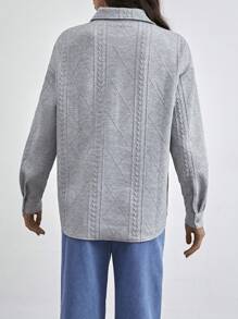 SHEIN Essnce Women's Textured Long Sleeve Shirt - Light Grey - View 2