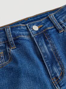 SHEIN 少女連身牛仔短褲,破洞設計與捲邊設計